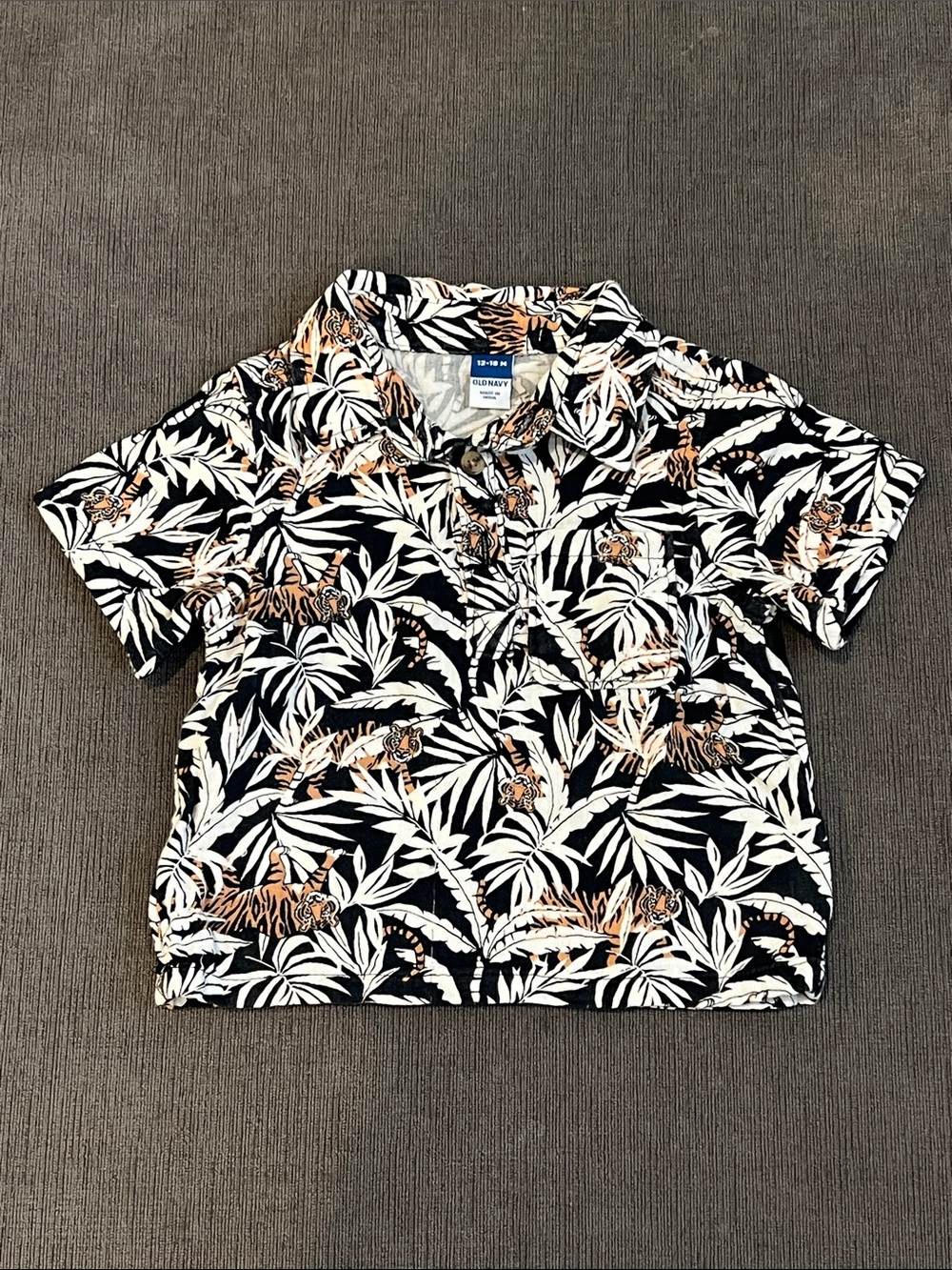 Old Navy 12-18M Black Tropical Tiger Print Polo Shirt - Kids